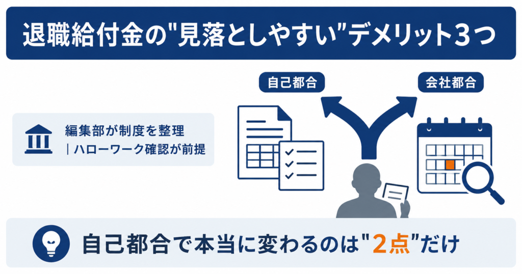 退職給付金で押さえるべき3つのデメリットと自己都合で変わる点を整理した内容