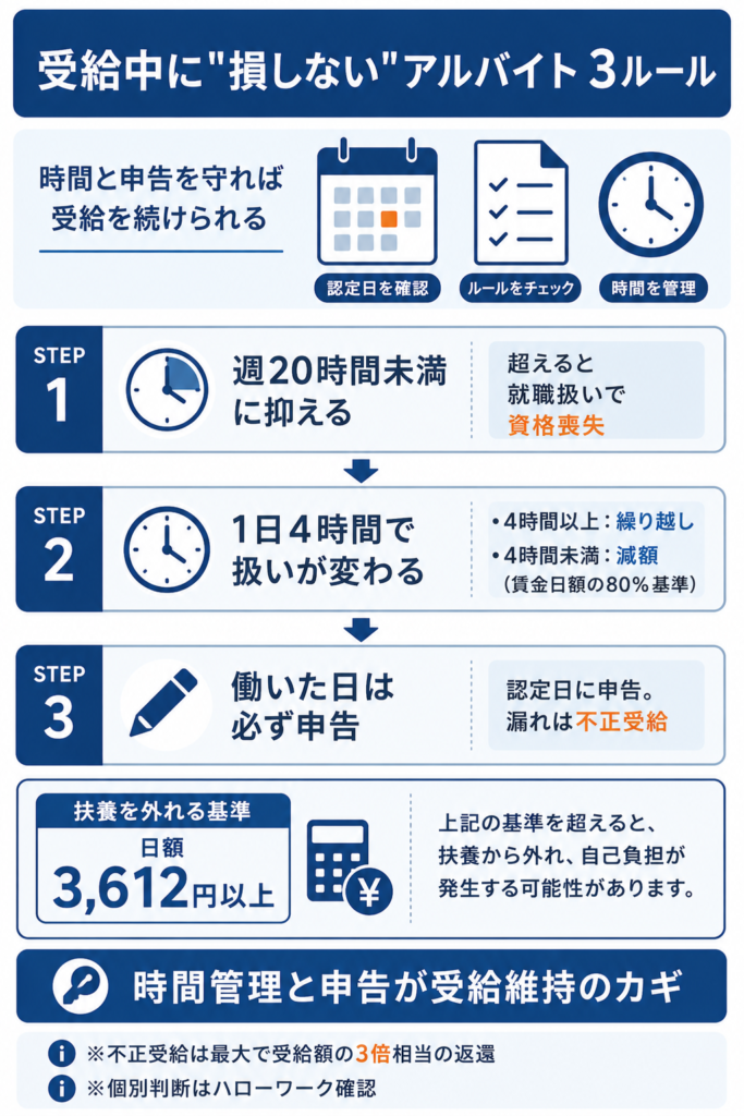 受給中のアルバイトで受給を減らさず資格を失わない3つのルール